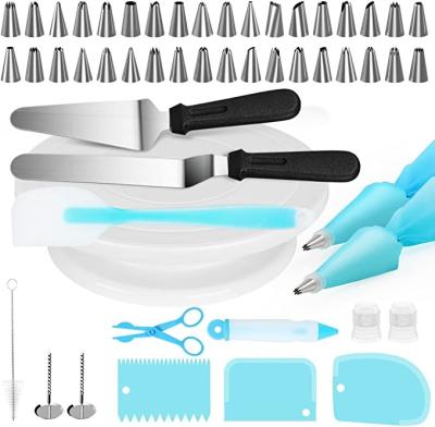 China Sustainable 52 Pcs Cake Decorating Supplies Turntable Kit With 36 Tips 3 Piping Icing Spatula for sale