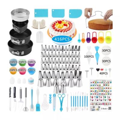 China Sustainable 416 Pcs Cake Tool Kit Custom Kids Baking Supplies Plastic Cake Decorating Supplies Tool Kit for sale