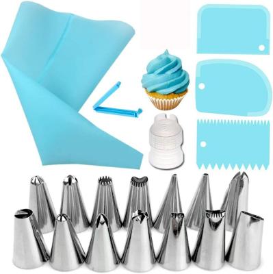 China Sustainable 20 Pcs Icing Piping Bags And Nozzles Set, Cake Decorations Tools With 3 Pcs Spatula/Scraper, Stainless Baking Tools for sale