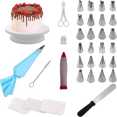 China Sustainable 34 Pcs Cake Decorating Kit with Cake Turntable, Icing Spatula, Piping Bag and Nozzles Cake Decorating Supplies for Beginners for sale