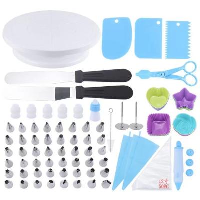 China Viable 80 Pcs Wholesale Rotary Cake Decor Supplies Kit Baking Tool Turntable Bracket Equipment Cake Making Tool Kit for sale