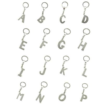 China Souvenir Customized English Letter 26 Capital Key Chain Diamond Studded Metal Key Chain for sale