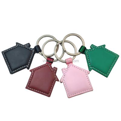 China Concise Style Customized Leather And Metal Color PU Key Chain In The Shape Of A House for sale