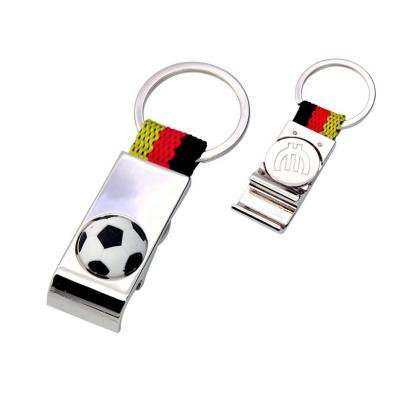 China Viable Custom Soccer Ribbon Metal Bottle Opener Token Keychain for sale