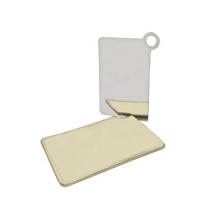 China Custom Logo Square PU Leather Sheath Portable Stainless Steel Shatterproof Mirror for sale