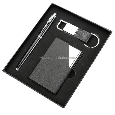 China Leather Business Gift Business Card Holder, Pen and Key Chain Corporate Gift Set for sale