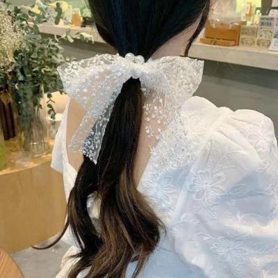 China Solid PonytailFixed ScrunchHeadband PearlHairscrunchies ColorCurly hair bow style elastic European and American girls hair accessories for sale