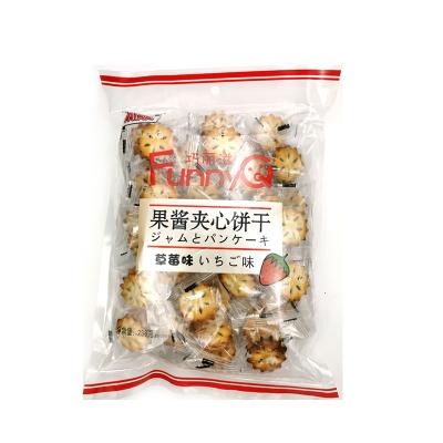 China Strawberry Flavor Jam Sandwich Cookies Snacks Cheap Normal Price Sweet Biscuits Delicious Sandwich Cookies for sale