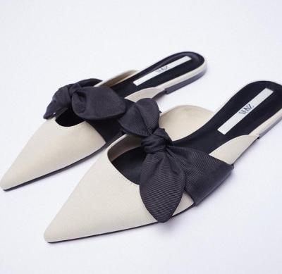 China Other Ballrina Flat Shoes Base Fabric Fashion Soft Insole Cheap Elastic Bow 2022 Popular Printing Running Shoes Upper Women Summer Black for sale