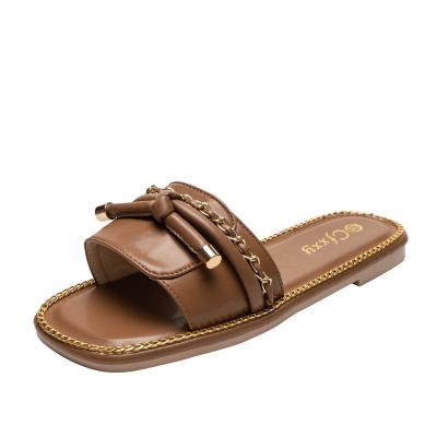 China 2021 Chinese Supplier New Style Anti-slip With Chain Edges Round Flat Sandals for sale