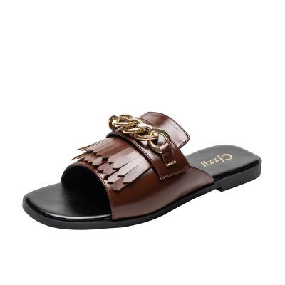 China Factory direct sale 2021 new anti-slip metal chain tassel flat bottom female sandals for sale