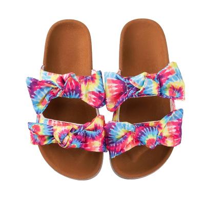 China 2021 New Fashion Print Cork Flat Slider Slippers Cushioning Hinders Bowknot Uniterm for sale