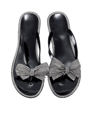 China 2021 New Fashion Rhinestone Bow Butterfly Summer Slippers Flat Slippers Damping for sale