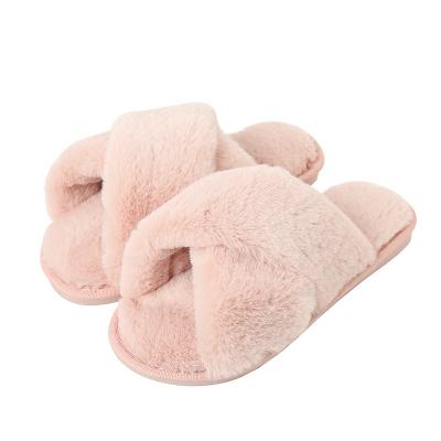 China 2021 winter plush anti-skid slippers cross warm plush indoor slippers cotton indoor slipper for sale