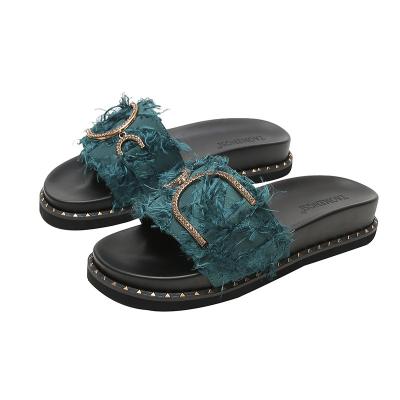 China 2021 new summer vacation style faux stone anti-skid slippers for women terry slippers for sale