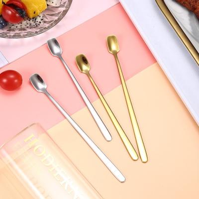 China Sustainable Makers Point Bar Restaurant Milk Tea Shop 304 Stainless Steel Long Handle Mini Melon Seed Spoon for sale