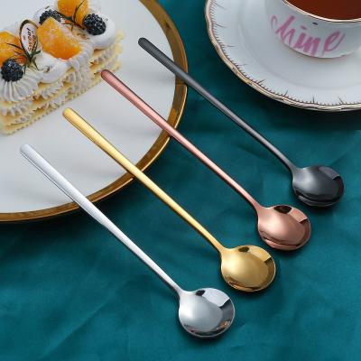 China 2022 Sustainable Hot Silver Gold 304 Stainless Steel Kitchen Tableware Long Handle Round Mini Spoon for sale