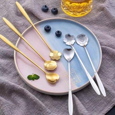 China Sustainable Luxury Home Kitchen Tableware Stainless Coffee Cake Fruit Sunflower Flower Shaped Creative Flower Spoon for sale