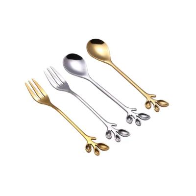 China Viable Amazon Flatware Coffee Stirring Teaspoon Dessert Scoop Creative Stainless Steel Leaf Shape Spoon for sale