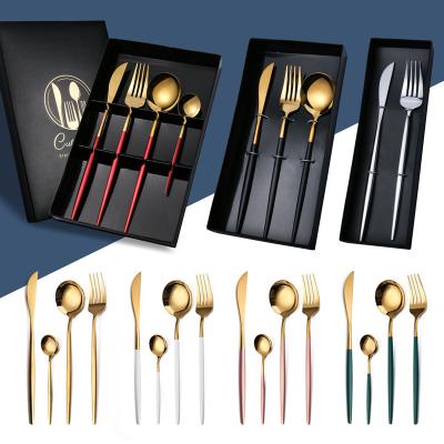 China Viable Custom Titanium Plated Portuguese Stainless Steel Black Wedding Flatware Gold Flatware Dinnerware Set for sale