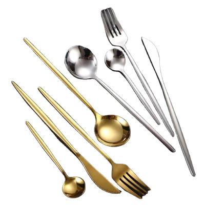 China Viable Wholesale Travel Spoon Knife Fork Stainless Steel Portable Reusable Silver Gold Cutlery Set for sale