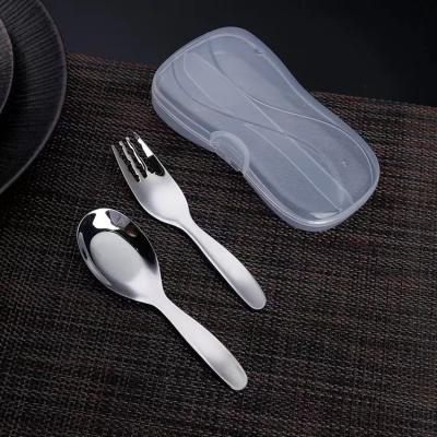 China Viable Amazon Selling Stainless Steel Cute Round Mini Handle Short Spoon Spoon Fork Set for sale