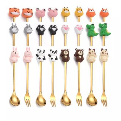 China 2022 viable 410 cartoon fruit stock cake dessert hot selling spork of stainless steel for sale