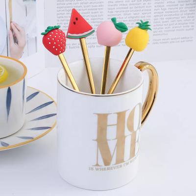 China Viable Hot Selling Cute Cartoon Fruit Shape Mini Dessert Ice Cream Spoon Animal Fork for sale