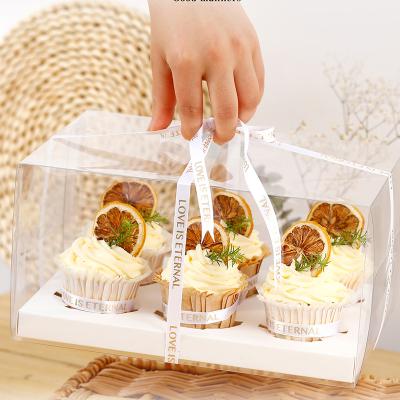 China 6.8cm Customizable Clear Recyclable Plastic Cup Hole Cup Cake Container Cupcake Heightened Box for sale