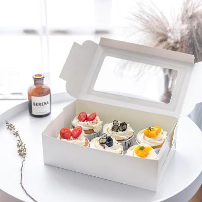 China Eco-friendly Recyclable White Cupcake Container Cake Cardboard Customized Simple Packaging Box With Window for sale