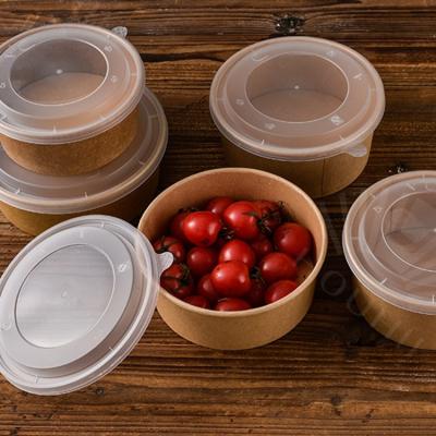 China Disposable Paper Bowl Salad Snack Packing Paper Biodegradable Container Disposable Paper Bowl With Lid for sale