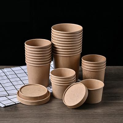 China Wholesale Biodegradable Food Grade Soup Cup Thickened Waterproof Paper Cups Disposable Packaging Paper Cups With Lid for sale