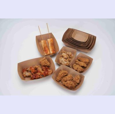 China Disposable China Food Boxes Takeaway Food Trays Hot Dog Paper Packaging Trays Disposable Brown Paper Ship Boxes for sale