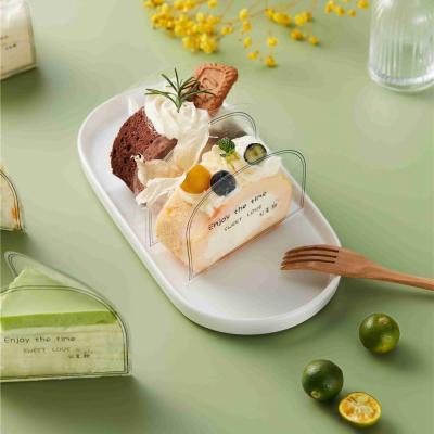 China Wholesale Custom Disposable Plastic Transparent Cake Bases Disposable Slice Tray Cheesecake Mousse Dessert Topping for sale