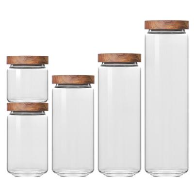 China Wholesale Eco Friendly Storage Products Food Storage Glass Jar Jars Bottles With Lids Storage Jar With Wooden Lid Bulk for sale