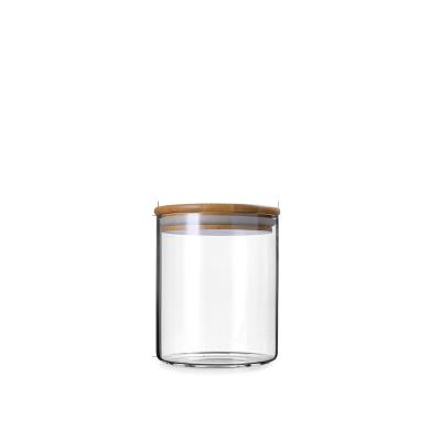 China Storage Products Wholesale 16oz Food Container Storage Bottle Clear Glass Jam Jar With Lid Glass Bottle Storage Bamboo Packaging Jar Customized for sale