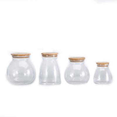 China Storage Products 3 Sizes Stainless Steel Clip Square Food Storage Transparent Glass Jar With Lid Glass Bottle Packaging Storage Wooden Bamboo Jar for sale