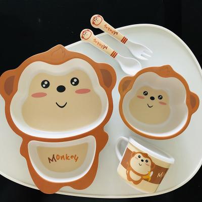 China Sustainable Hot Selling Bamboo Fiber Material Eco-friendly Feature Portable Kids Bamboo Tableware Sets 5pcs/Set for sale