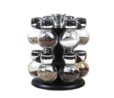 China 12pcs Glass Pepper Spice Jar Shelf Storage Universal Viable Rotating Organizer for sale