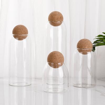 China Best Seller Borosilicate Storage Canister Led Seal Transparent Glass Storage Jar With Wooden Ball Lid for sale