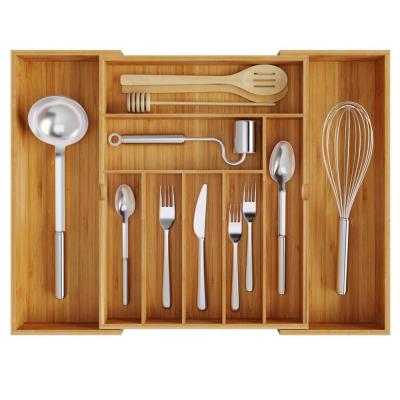 China Bamboo Tableware Adjustable Cutlery Utensils Drawer Stocked Bamboo Organizer for sale