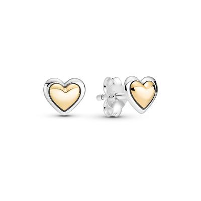 China Factory wholesale new fashionable 925 sterling silver suitable for pandoraese Golden Dome high quality heart-shaped twinkle earrings for sale