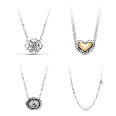 China Wholesale new factory fashionable style sterling silver suitable for pandoraese high quality heart shaped rose petal dome pendant necklace for sale