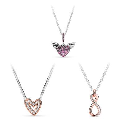 China 2022 Fashionable New Factory Wholesale Jewelry For Pandoraxe High Version Pave Personalized Love Angel Wings Bright Hand Painted Necklaces for sale