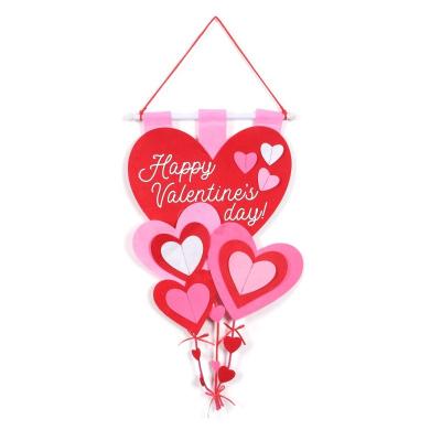 China Custom Red Heart B&S Factory Hanging Banner Felt Fabric Hanging Flags For Valentine's Day for sale