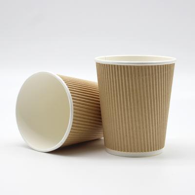 China Disposable Wholesale 8oz Ripple Biodegradable Coffee Price Cheap Disposable Printed Paper Cups for sale