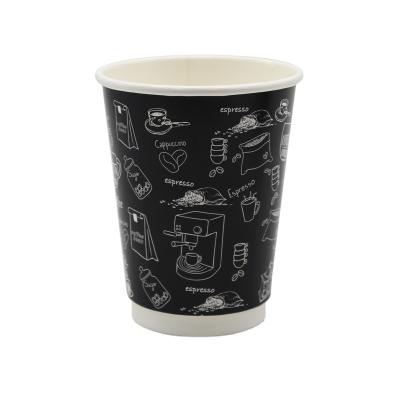 China Custom 12oz Disposable Disposable Recyclable Black Printing Double Wall PE Paper Coffee Cups for sale