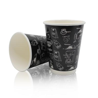 China Disposable Black 12oz Paper Double Wall Disposable PE Coffee Compostable Hot Cups for sale