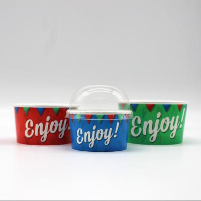 China Disposable Yogurt 5oz Disposable PE Ice Paper Printed Cup With Dome Lids for sale