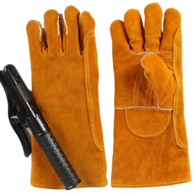 China Swelder Welding Cow Split Welding Gloves Safety Work Leather Yellow High Quality Heat Resistant Gloves for sale